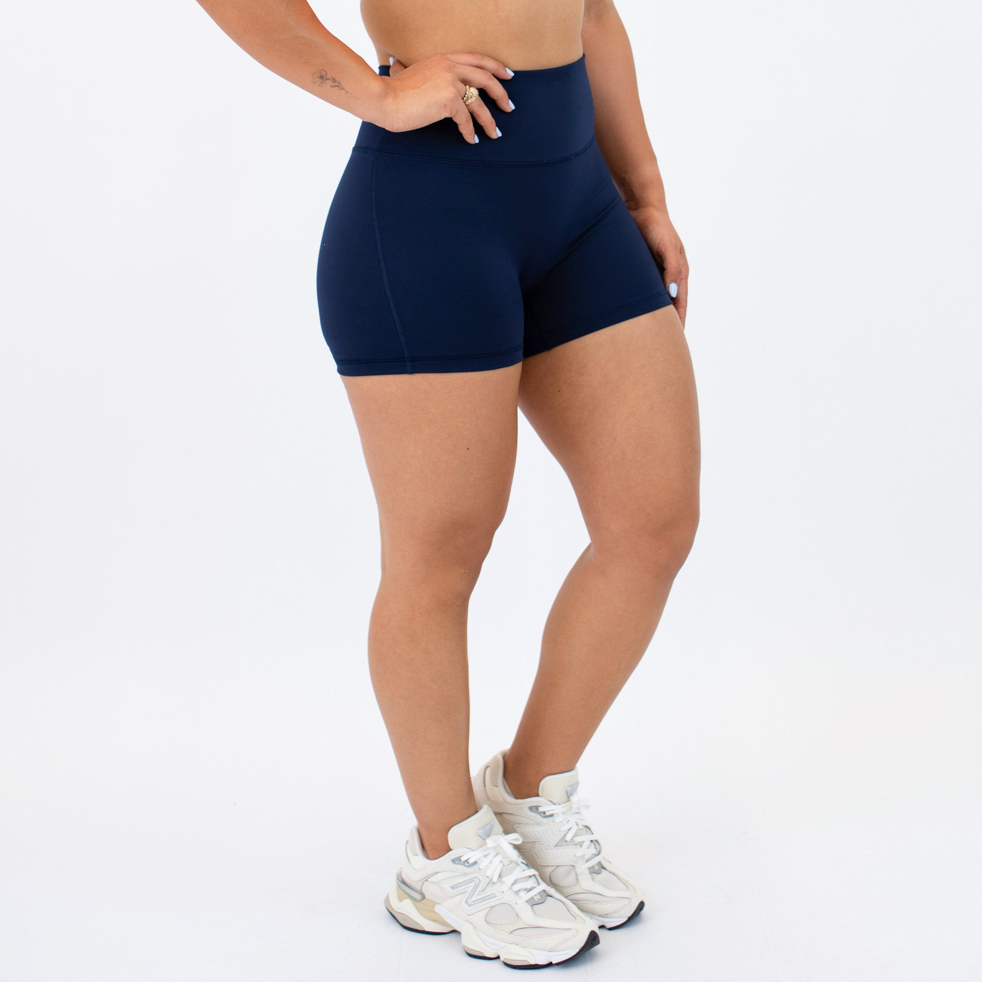 Classic Navy No Front Seam High Rise Spandex Shorts