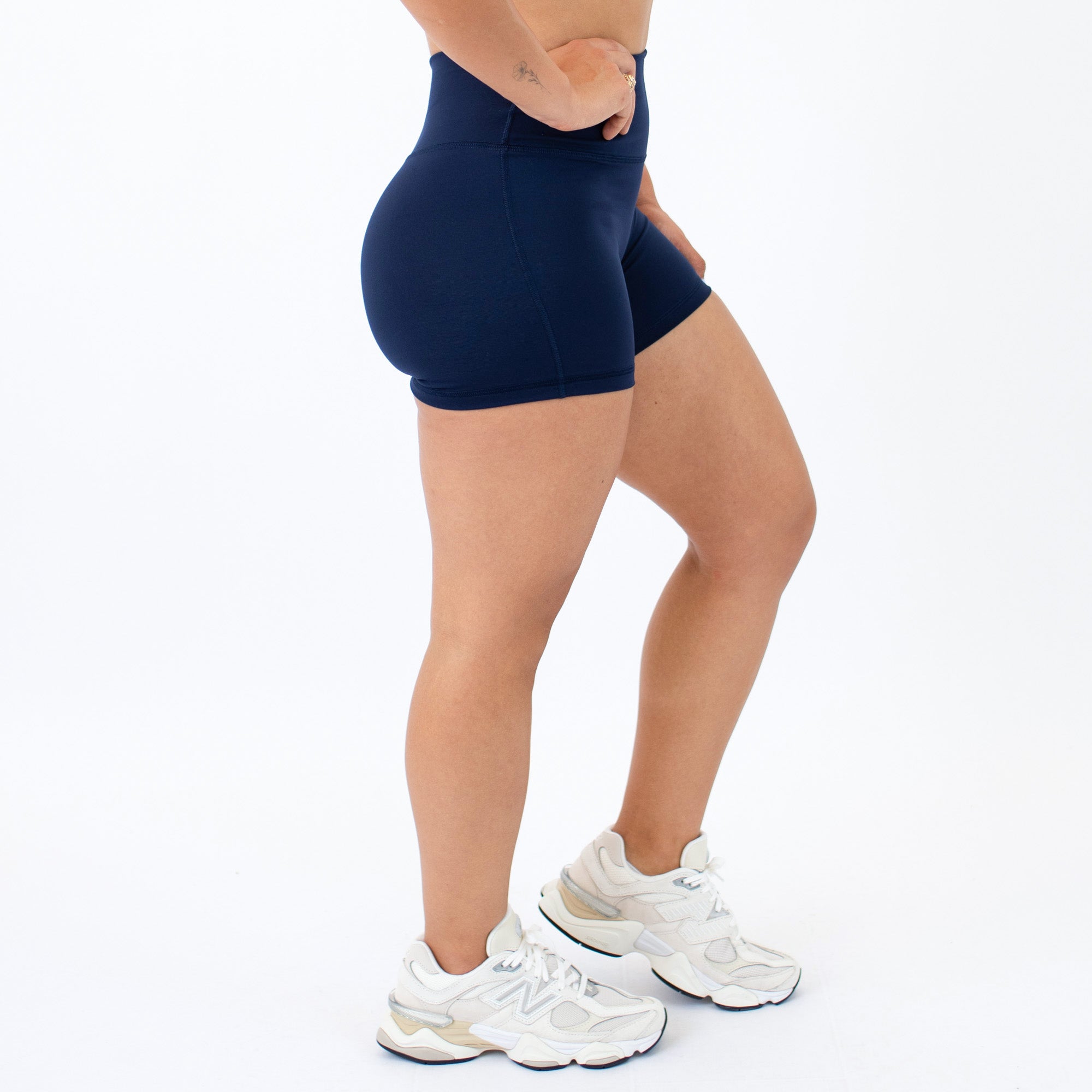 Classic Navy No Front Seam High Rise Spandex Shorts