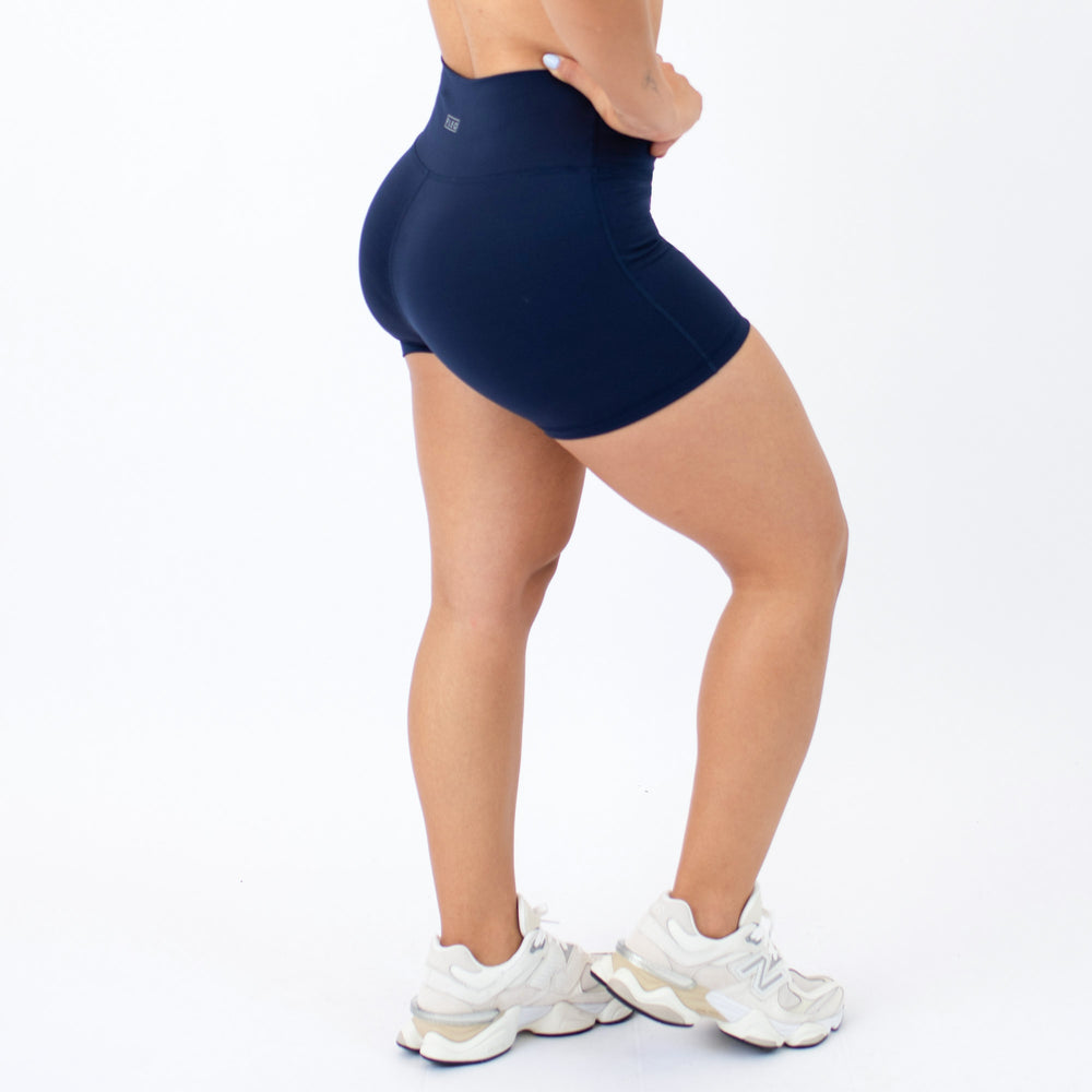 Classic Navy No Front Seam High Rise Spandex Shorts