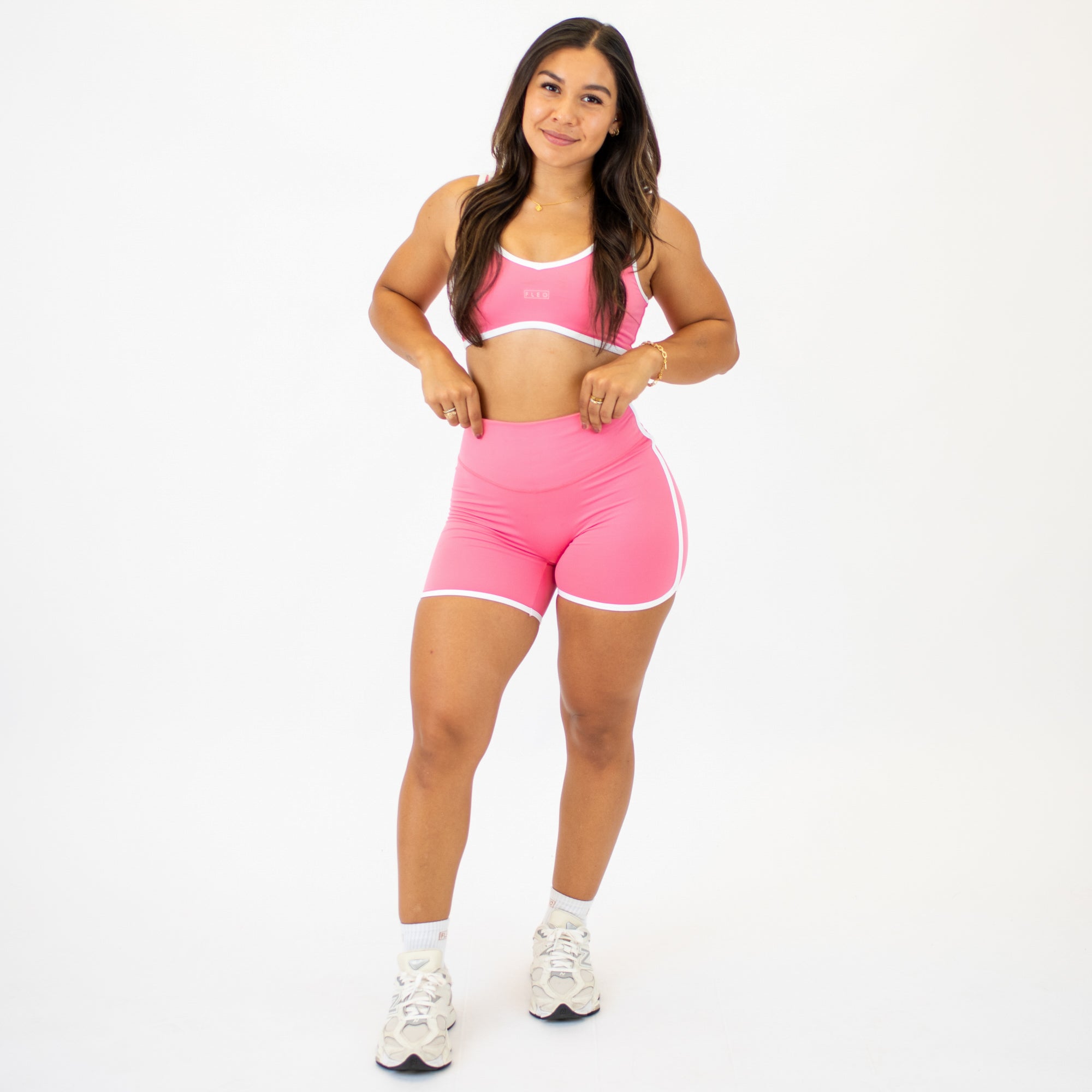 Rosy Future/White Retro Spandex Shorts -3