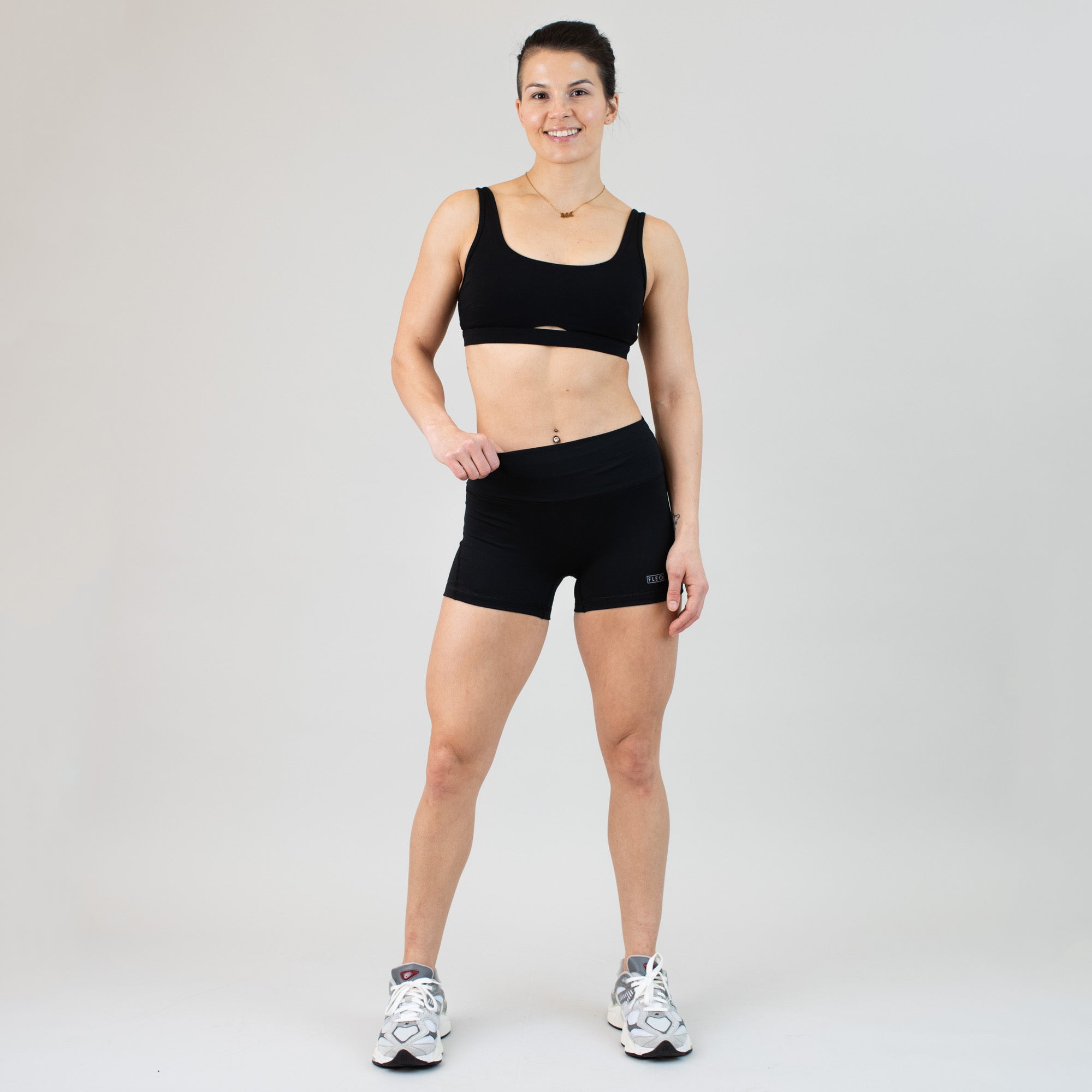 Black Mid Rise Contour Training Shorts For Women