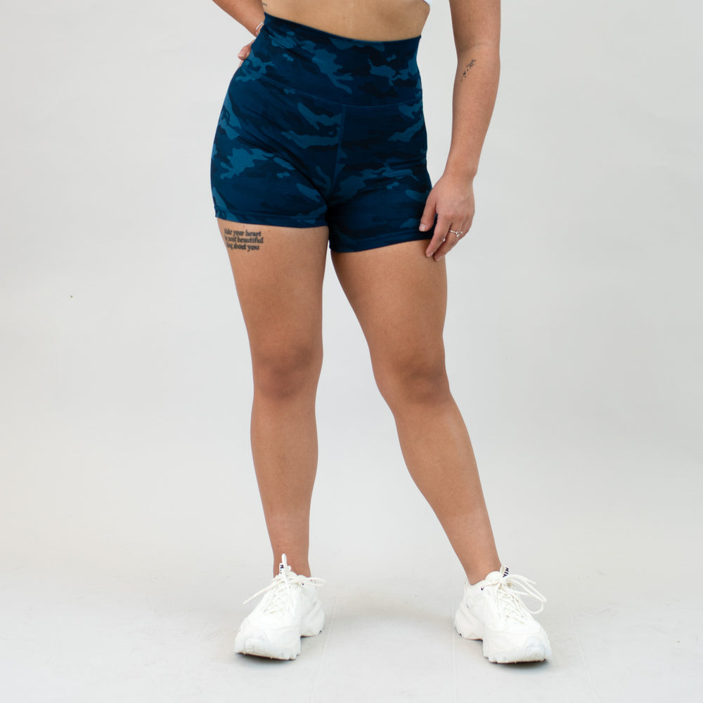Heather Sailor Blue Camo High Rise Spandex Shorts