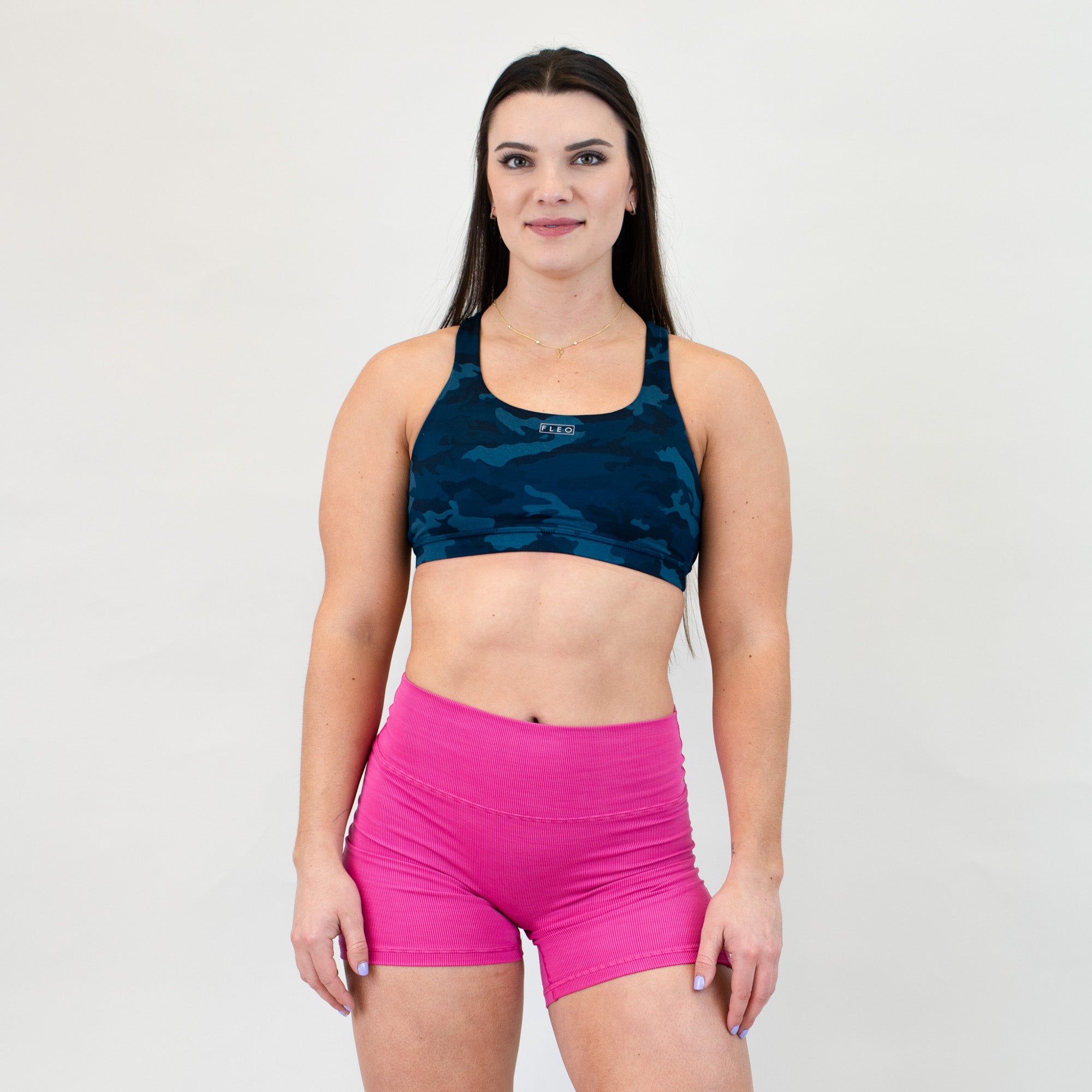 Blue Camo Scoop Neck Sports Bra - Isla