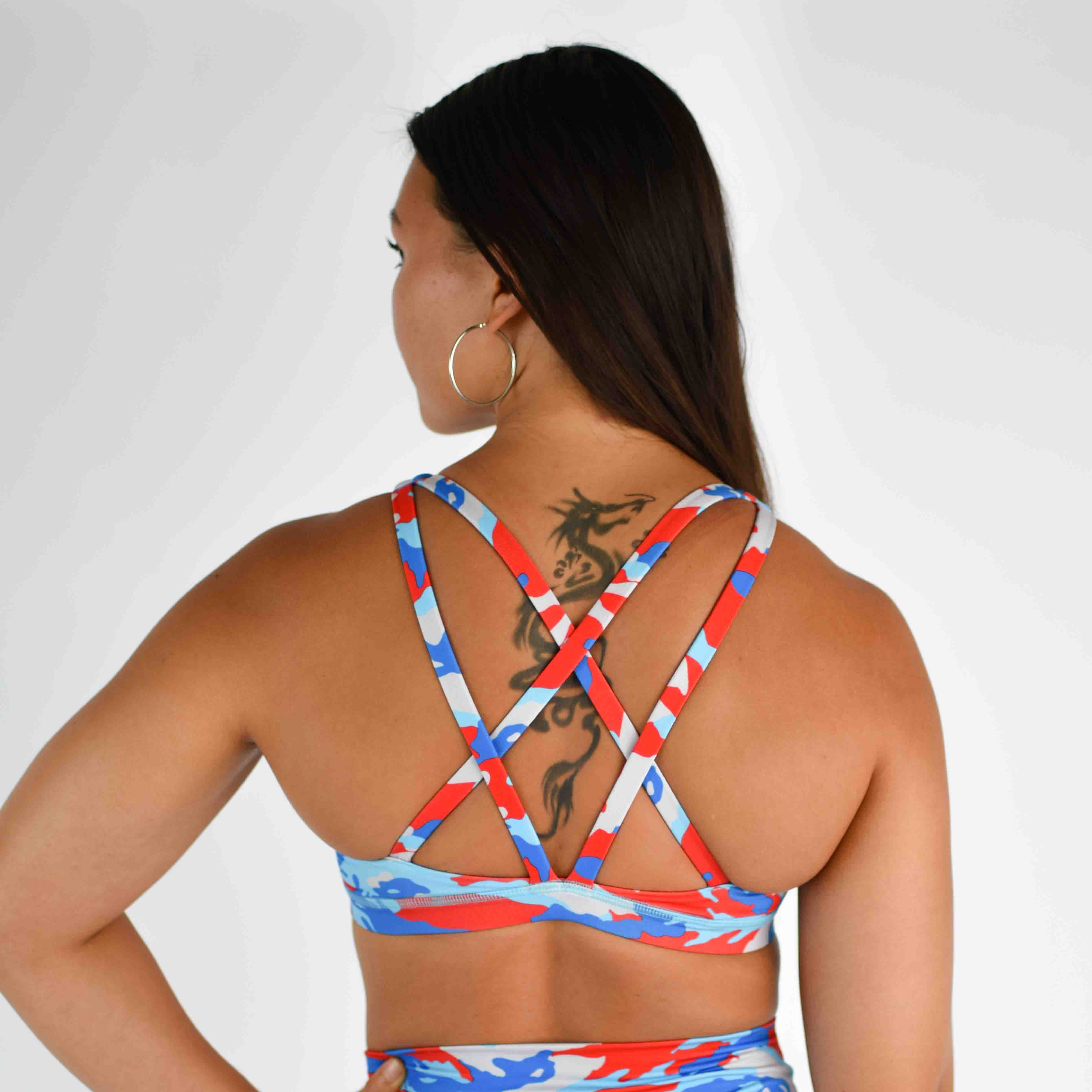 Red White Blue Scoop Neck Sports Bra - Isla 