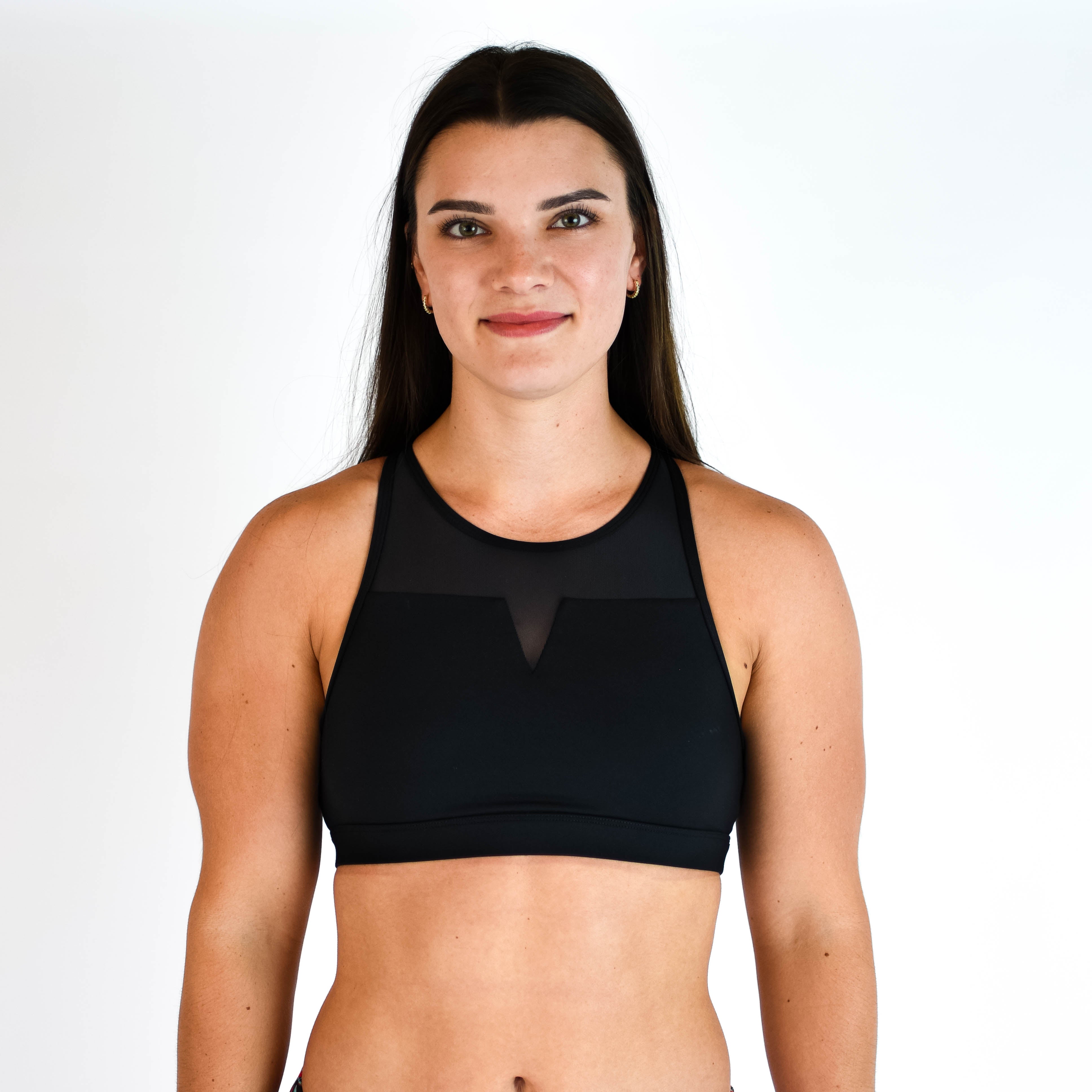 Black High Neck Mesh Sports Bra - Maeve