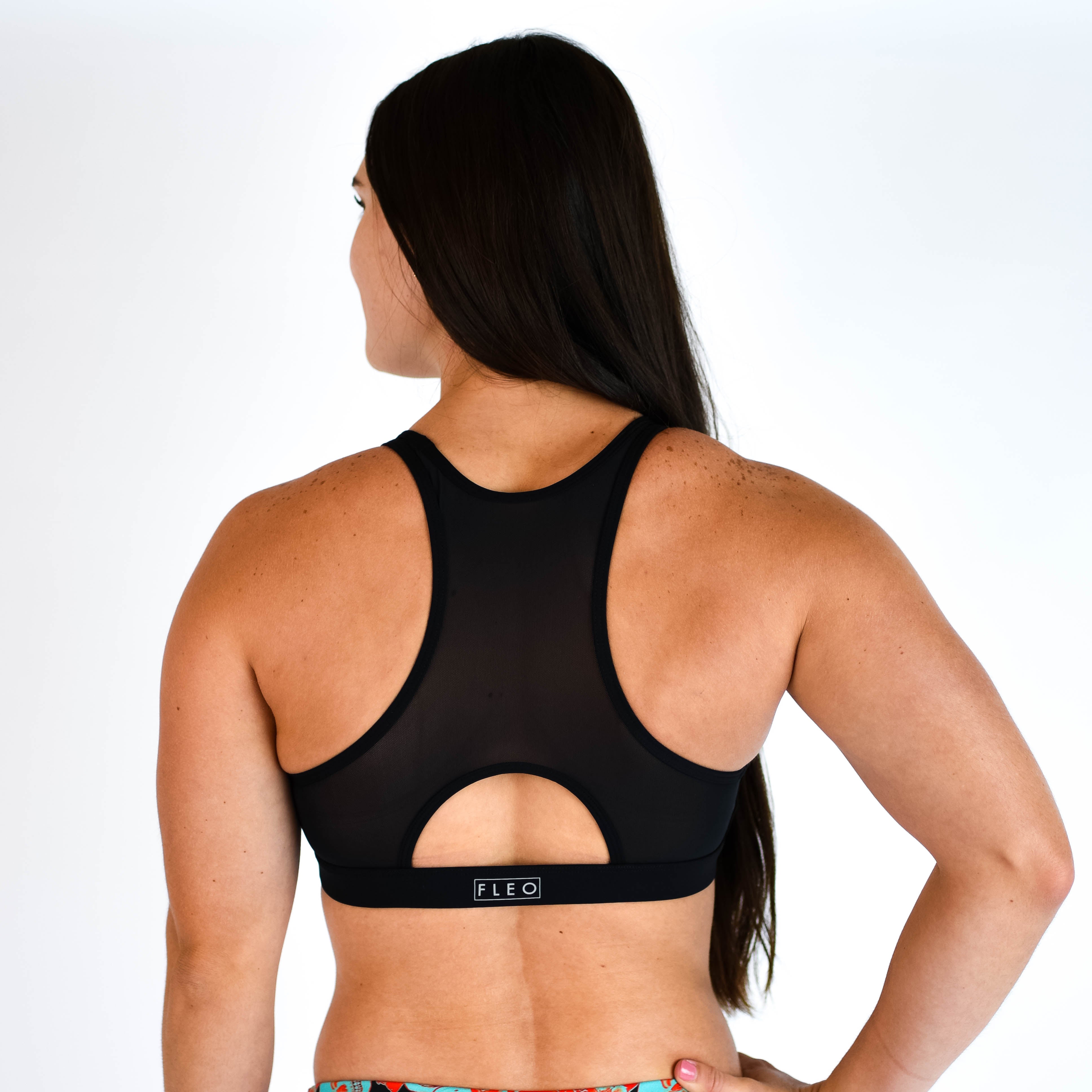 Black High Neck Mesh Sports Bra - Maeve