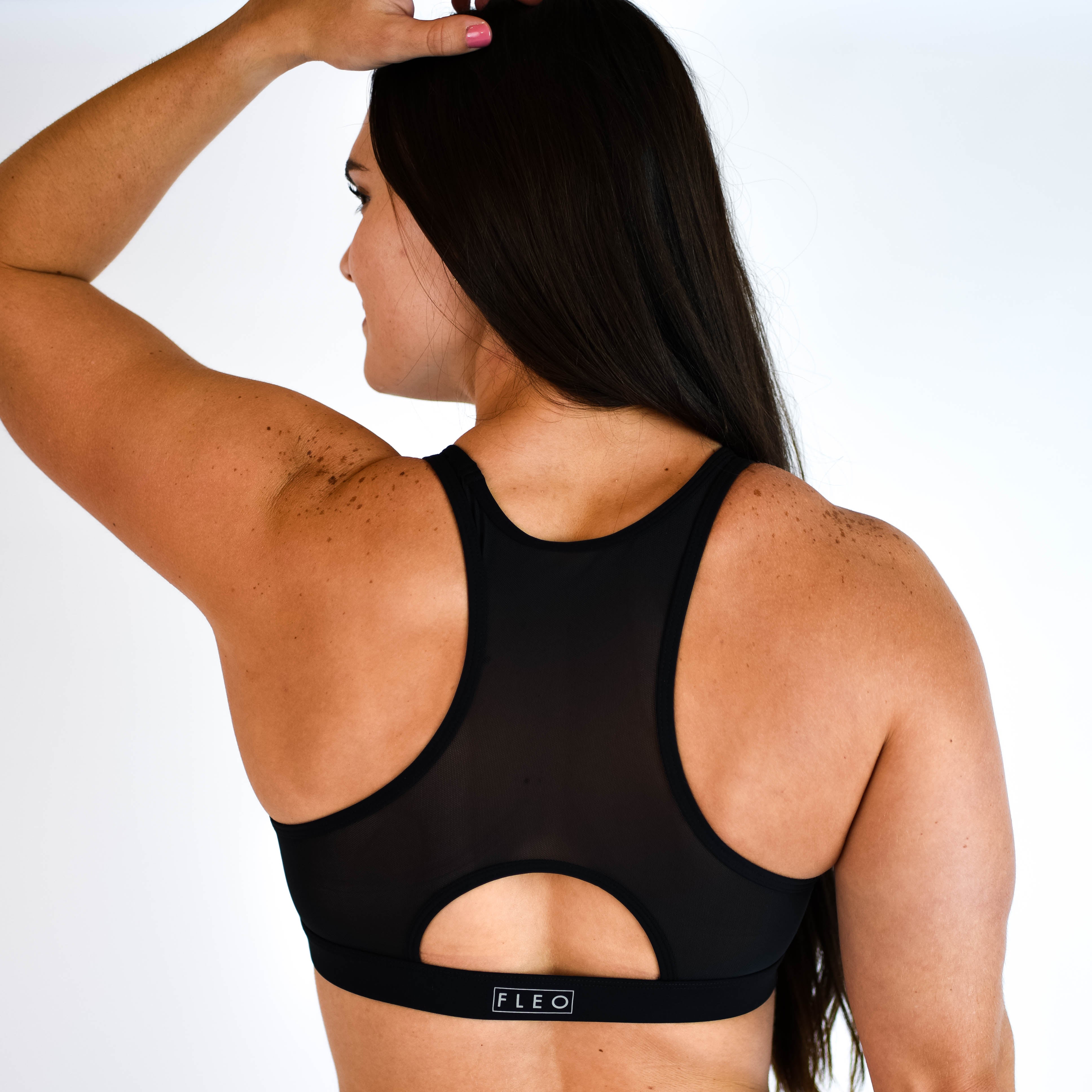 Black High Neck Mesh Sports Bra - Maeve