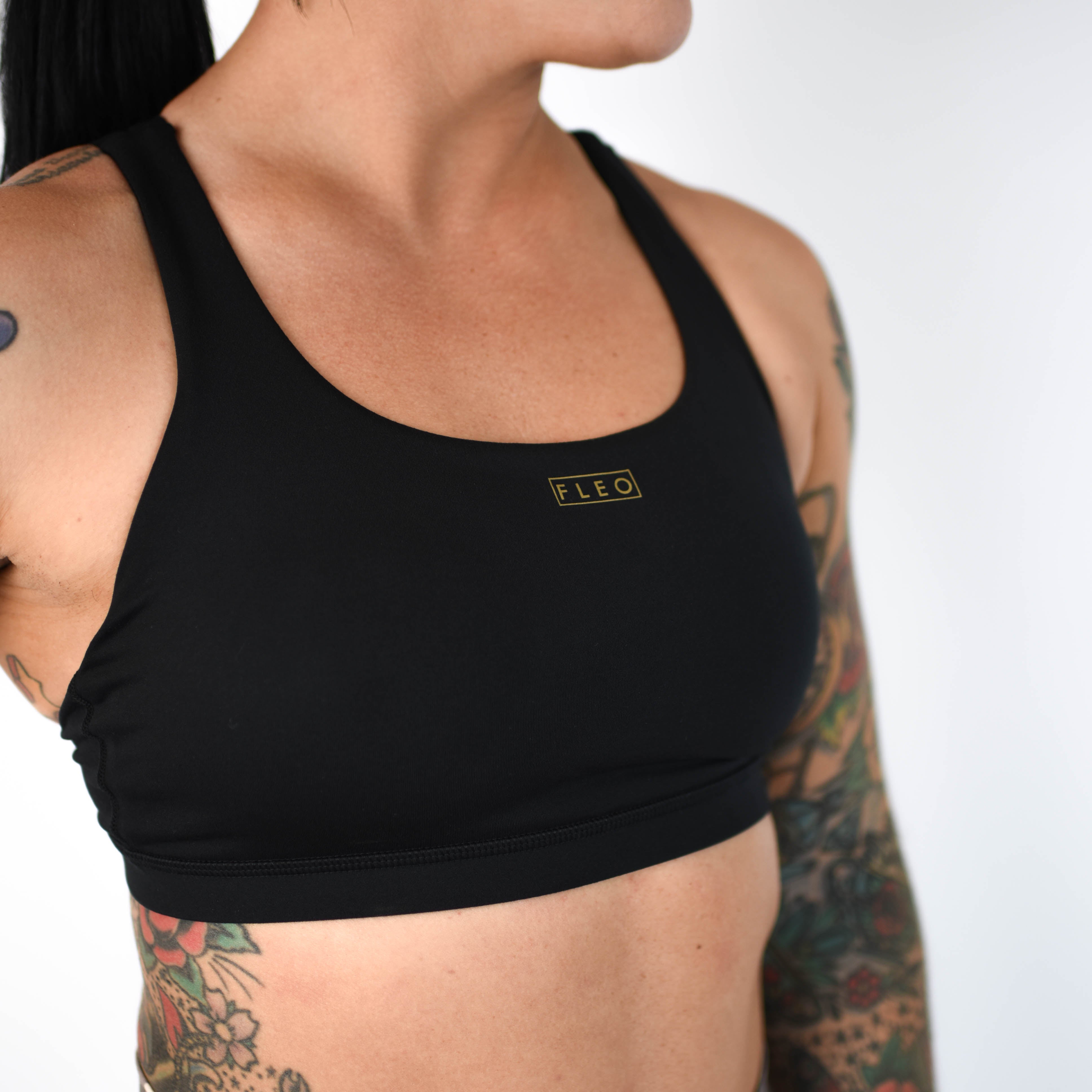 Black Gold Scoop Neck Sports Bra - Isla