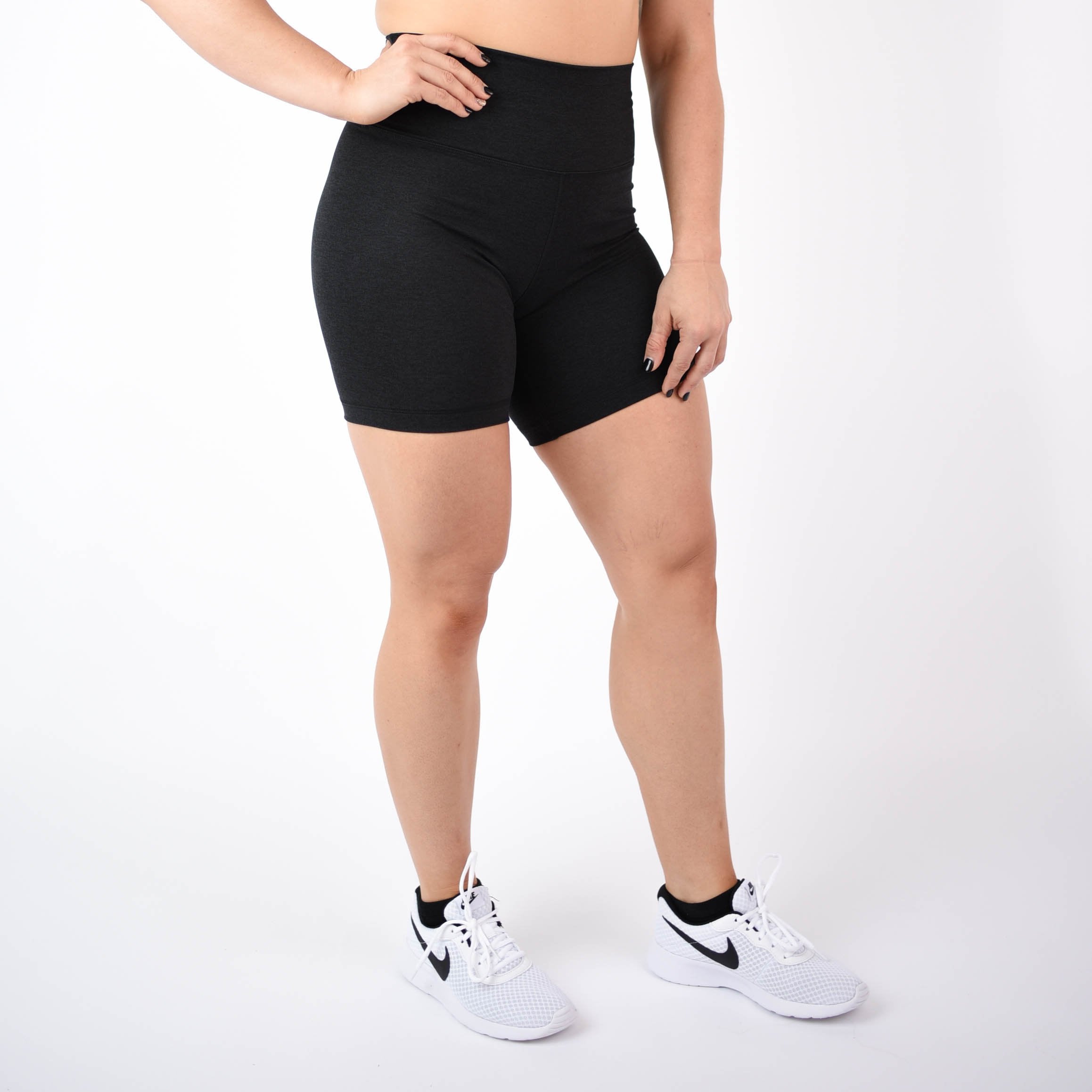 Heather Black Biker Shorts - 6" Inseam