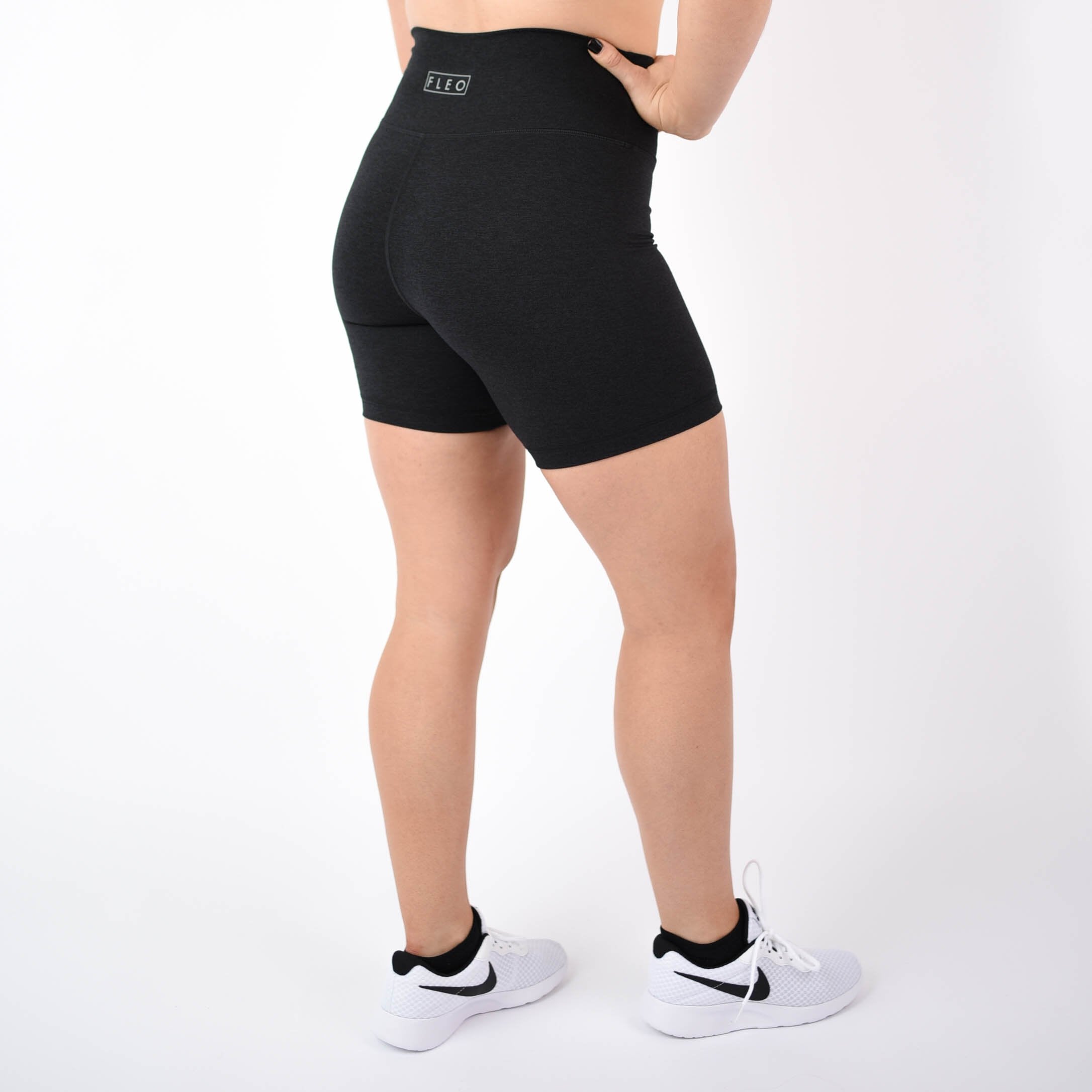 Heather Black Biker Shorts - 6" Inseam