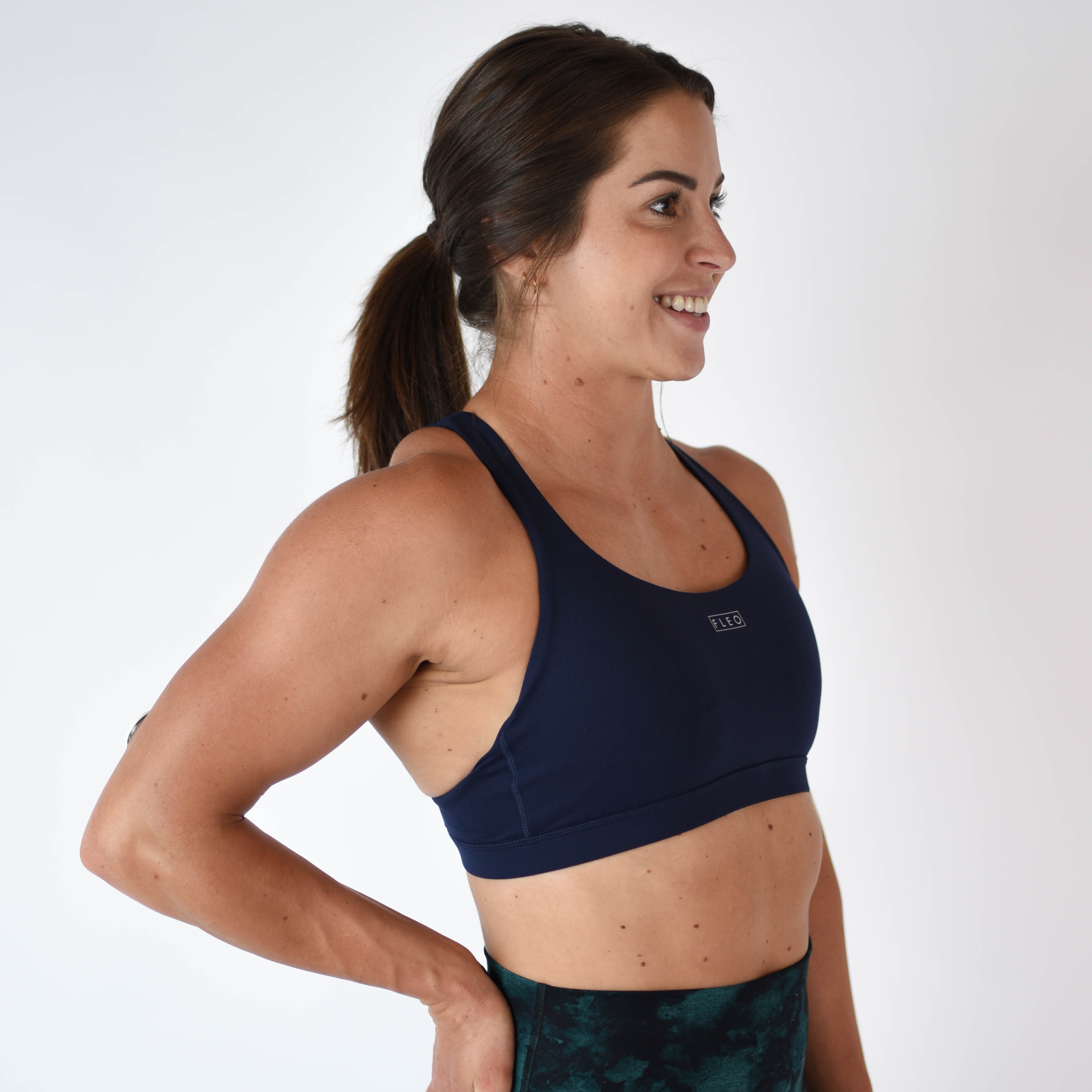 Navy Scoop Neck Sports Bra - Isla 