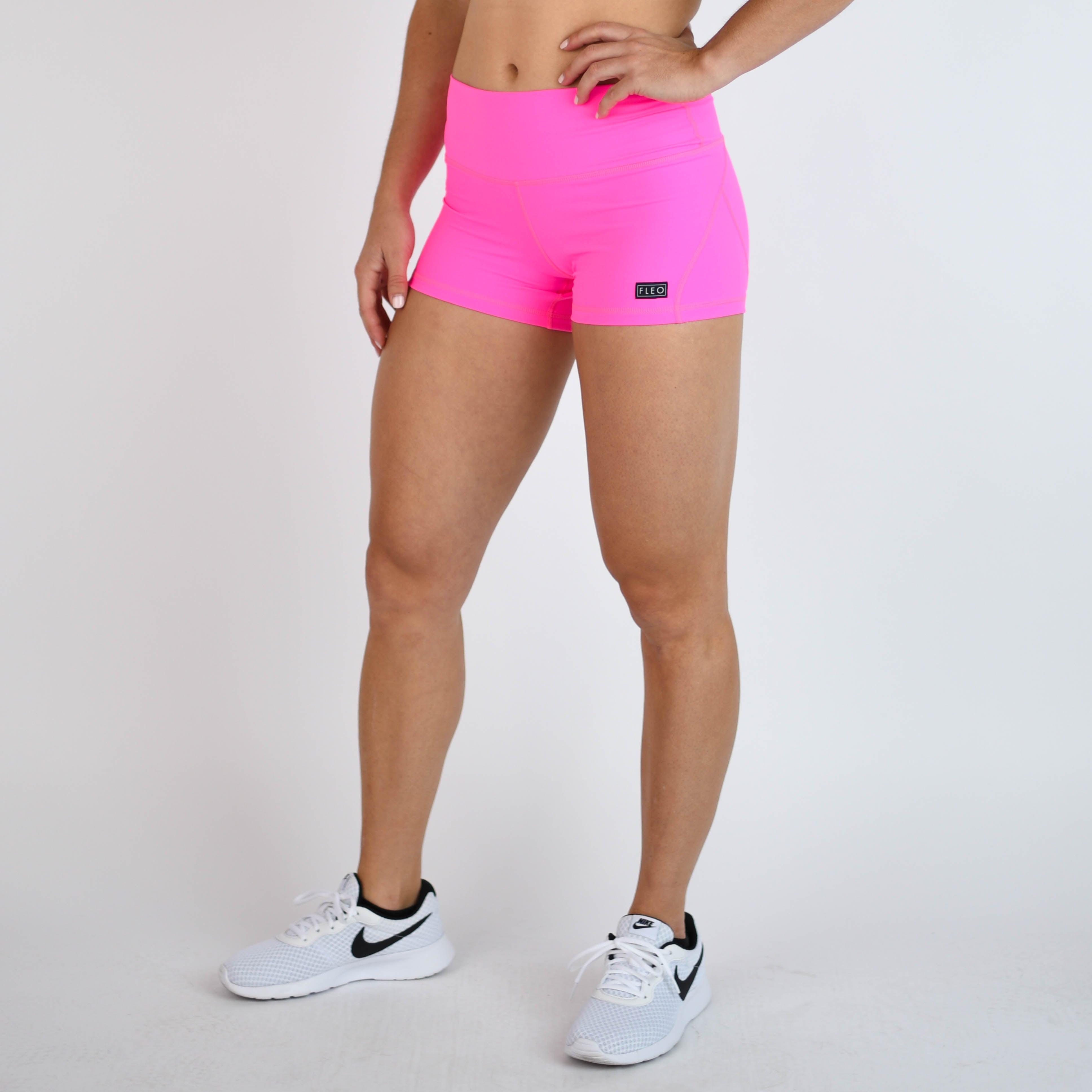 Neon Pink Mid Rise Contour Training Shorts For Women