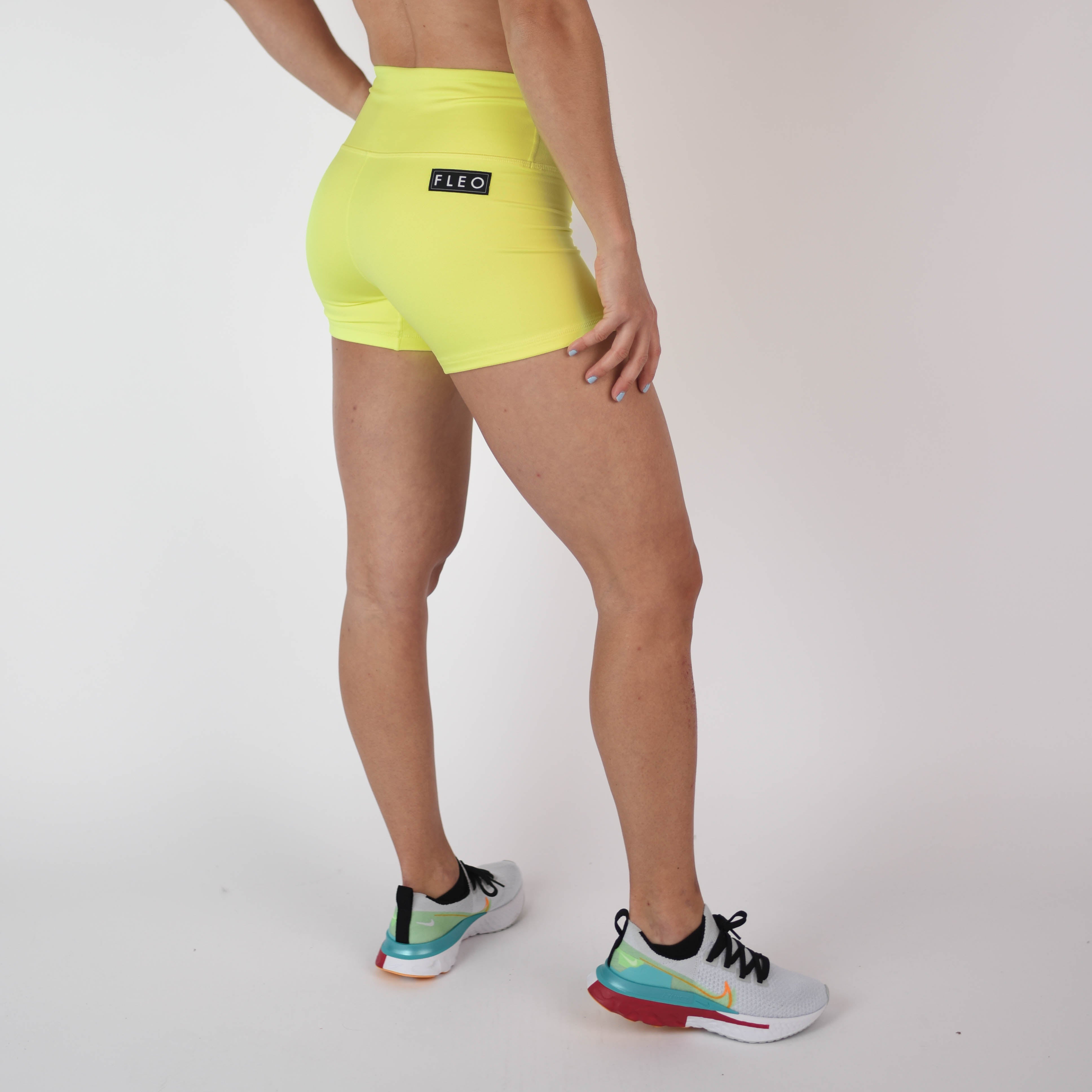 Neon Yellow High Rise Spandex Shorts