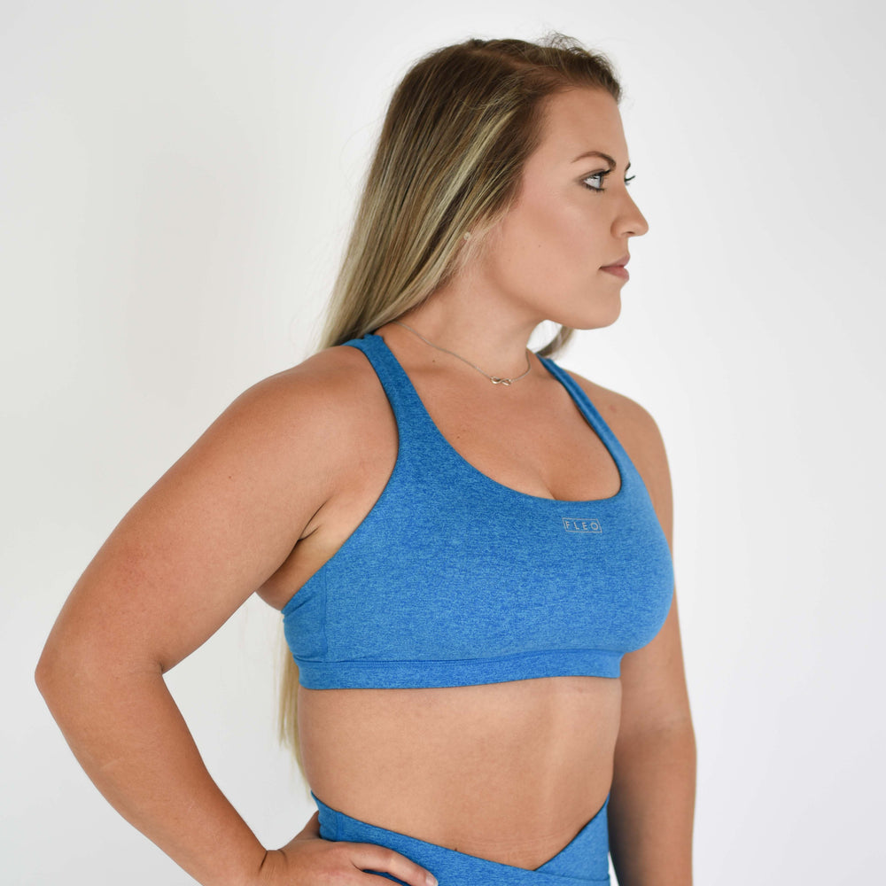 Heather Blue Scoop Neck Athletic Sports Bra - Isla in Skydiver