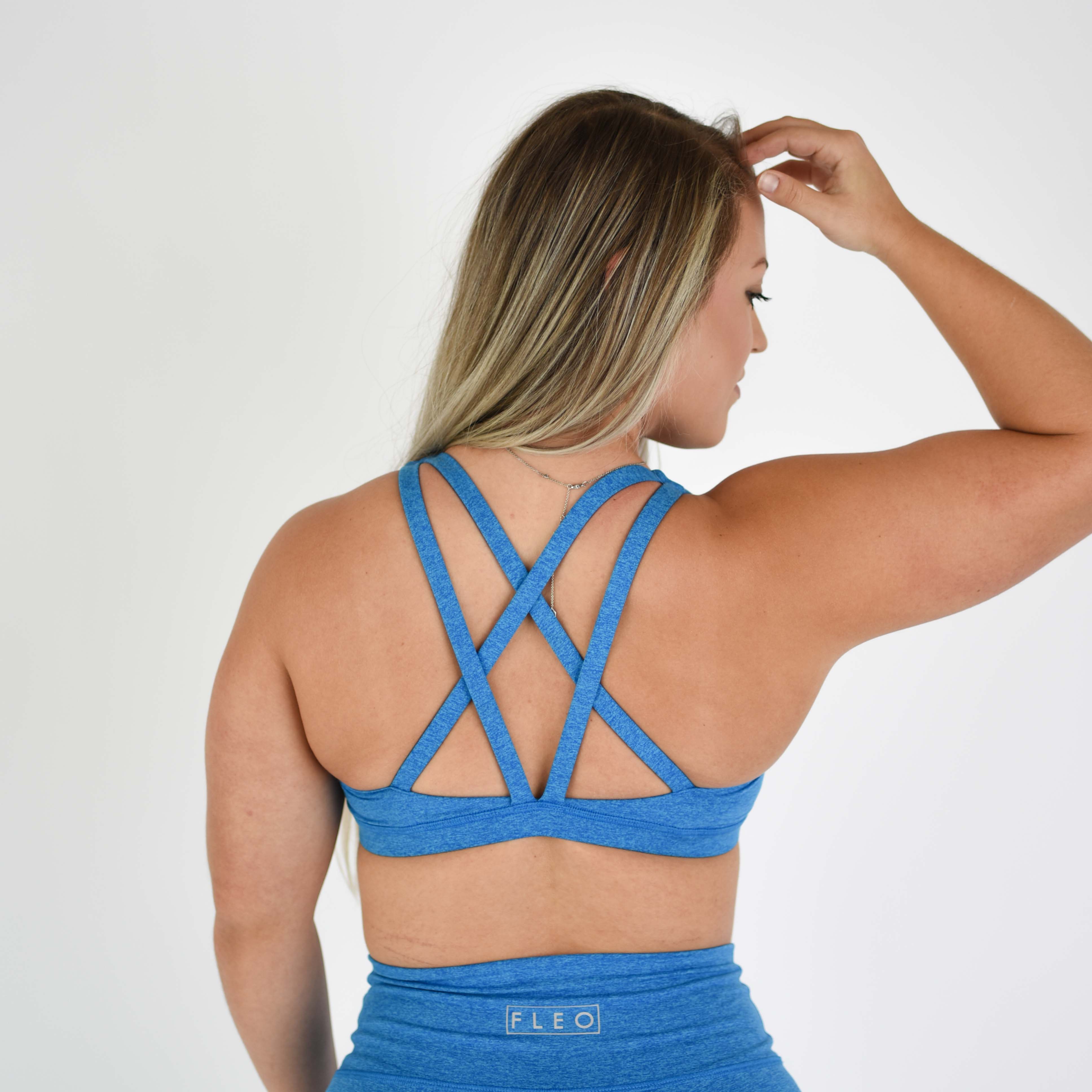 Heather Blue Scoop Neck Athletic Sports Bra - Isla in Skydiver