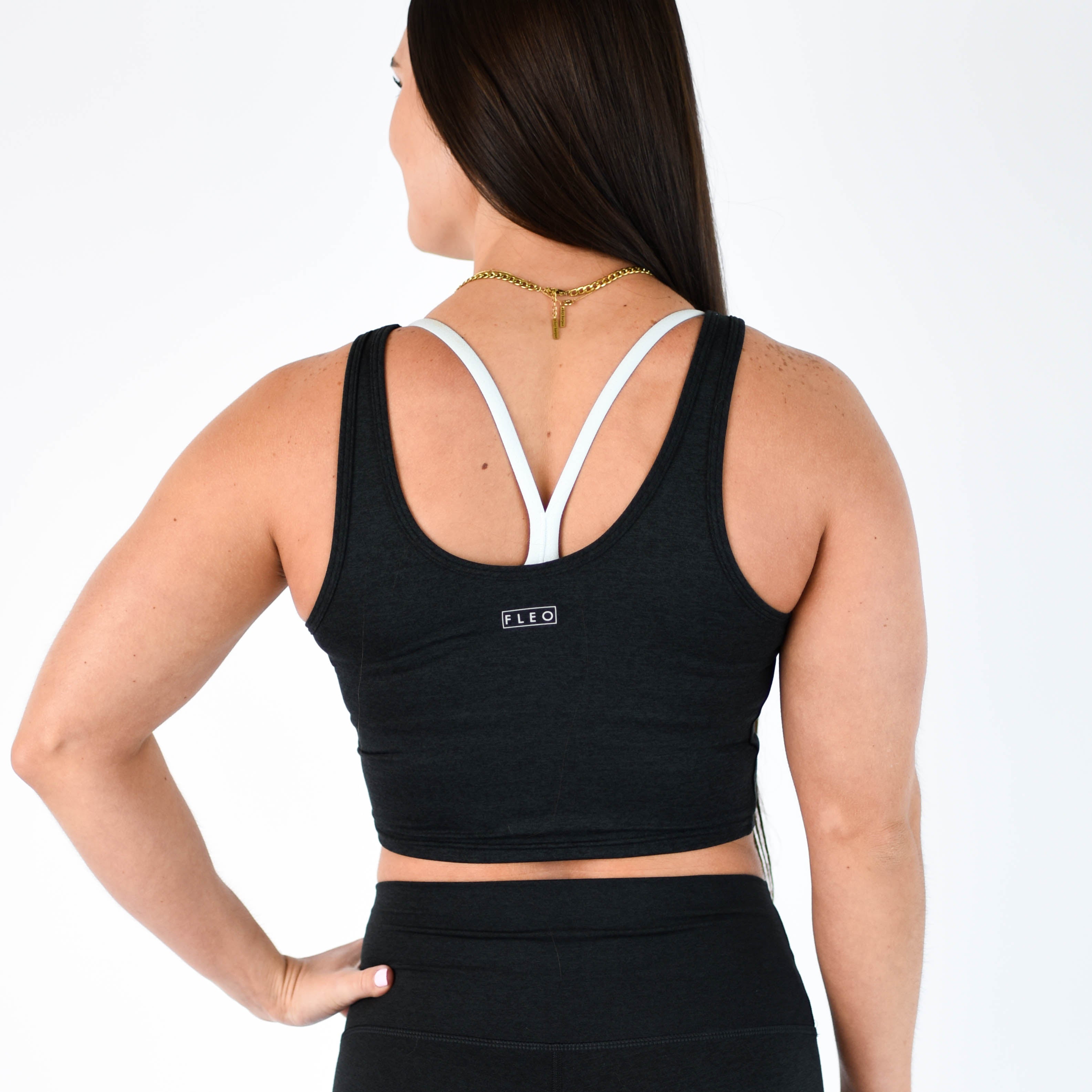 Low Back Crop Tank - Heather Black Breeze